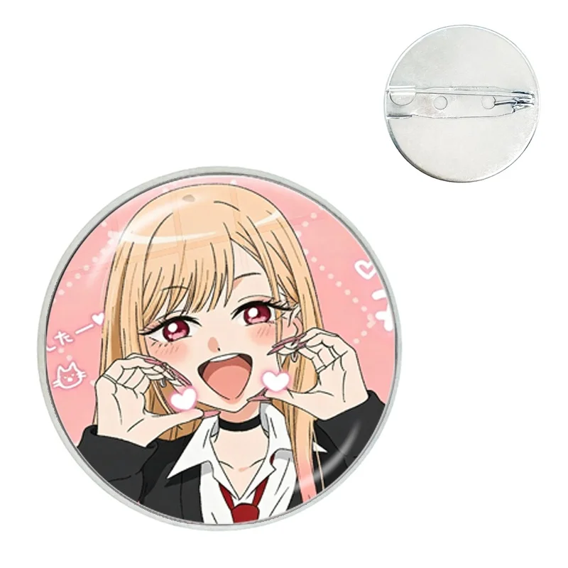 Cute Love Manga My Dress Up Darling Glass Pins Kitagawa Marin Gojo Wakana Cartoon Brooches Round Anime Collection Badge Décor