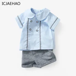 Summer Suit For Baby Boy Spanish Clothes Set Children Boutique Outfits Blue Cotton Shirts Grey Shorts Pant Kid Birthday Clothing