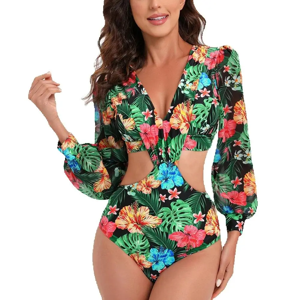 2024 Surfing Sport Swimsuit Long Sleeves Women One Piece Swimsuit Swimwear Solid Monokini Bathing Suit Tropical Bodysuit Female
