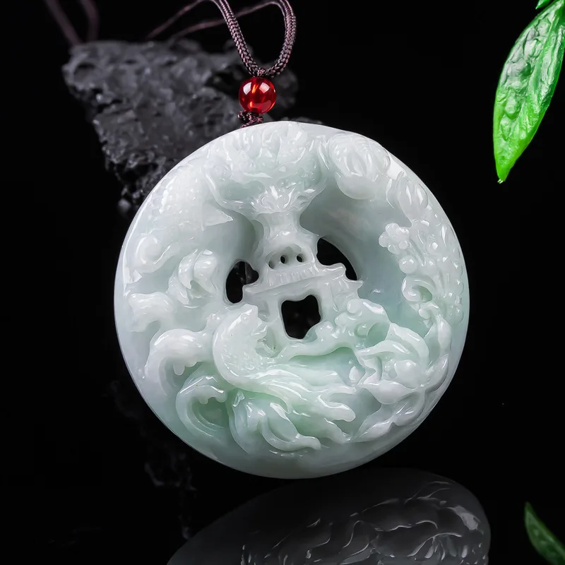 Natural Grade A , Exquisitely Carved Carp Crossing the Dragon Gate Pendant, Exquisite Jadeite Ornament, Jewelry for Men a