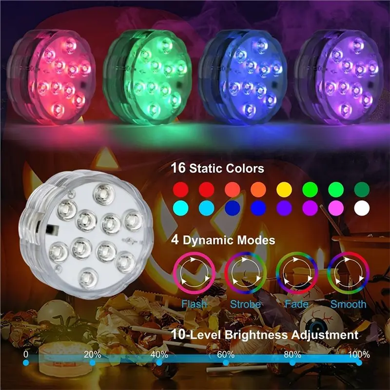 A25F-Waterproof LED Submersible Lights With Remote, 16 Colors, 4 Modes For Pools, Bathtubs, And More