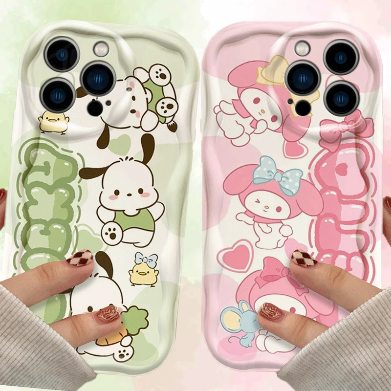 Mymelody Pochacco 3D Wave Case For iPhone 15 14 13 12 11 Pro Max X XR XS 8 7 6 6S Plus SE 2020 Shockproof Silicone Cover