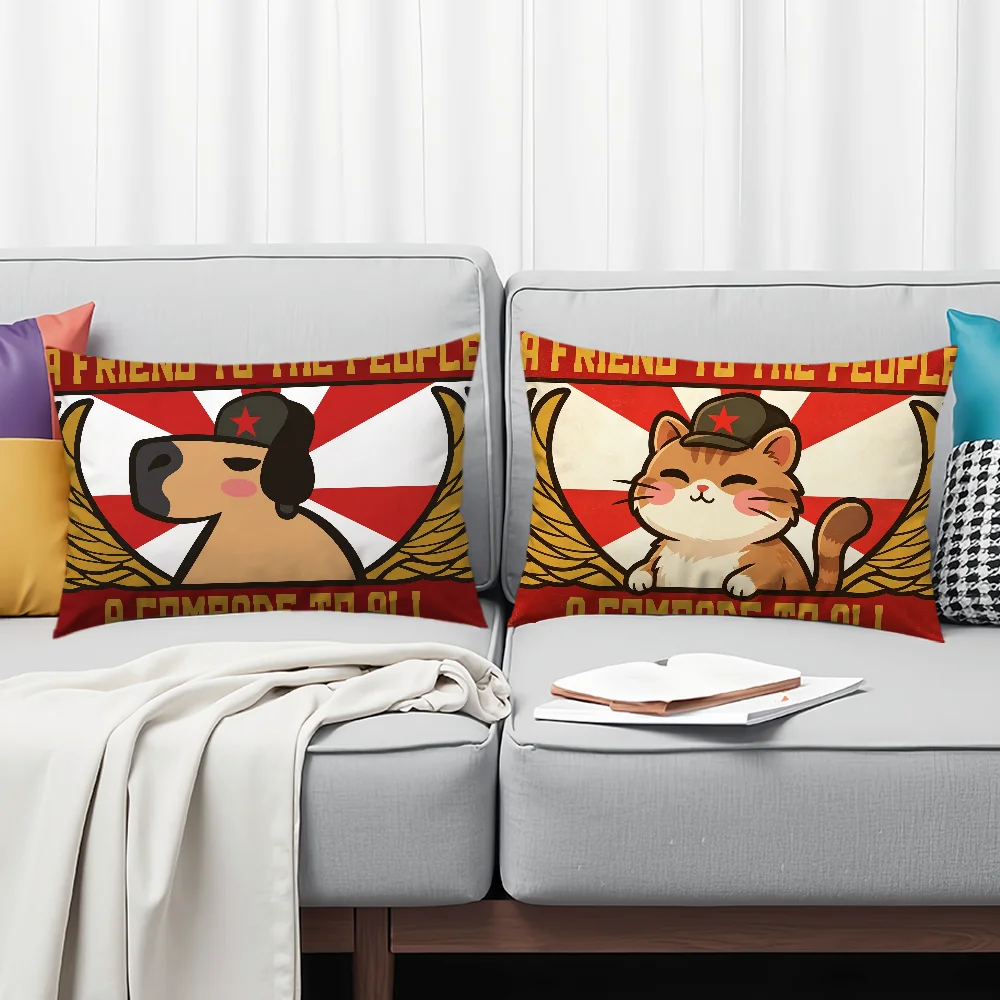 Cartoon Capybara Cat Dog Fun Cute Art Rectangle Pillowcover Home Sofa Living Room Dorm Bedside Hogar Pillowcase Party Gift