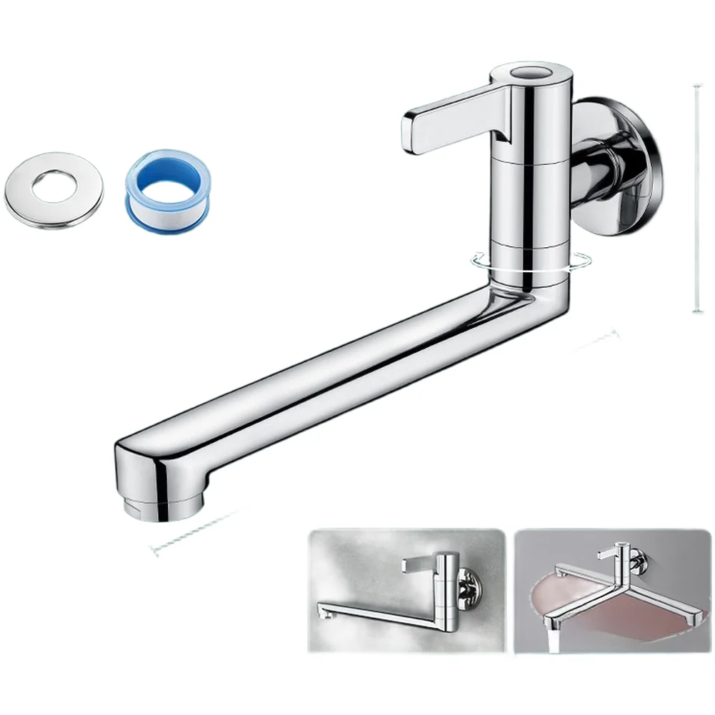 Solid Copper Mop Basin Faucet with Wall Mount Configuration 360 Degree Swivel Capability and Cold Water Flow Optimization