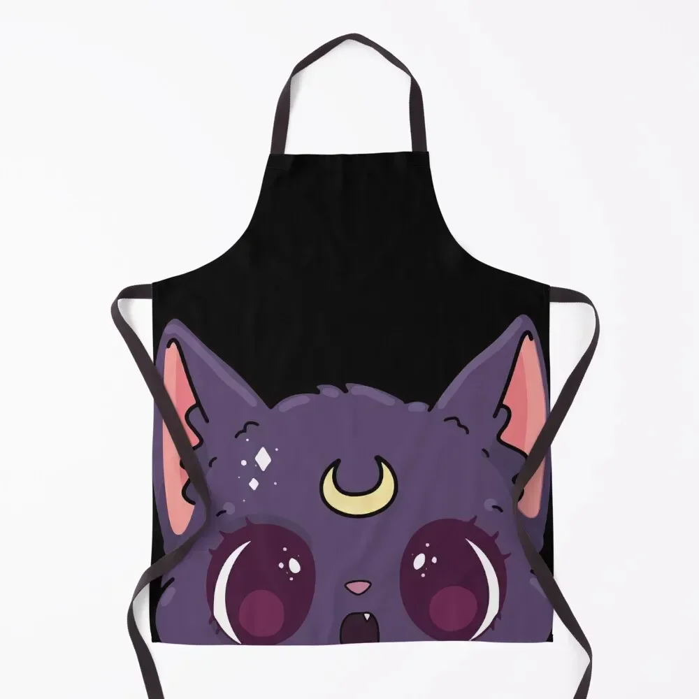 Luna Cat Chibi Anime Peeker Apron Chef jacket men cook wear Women's Dresses Apron