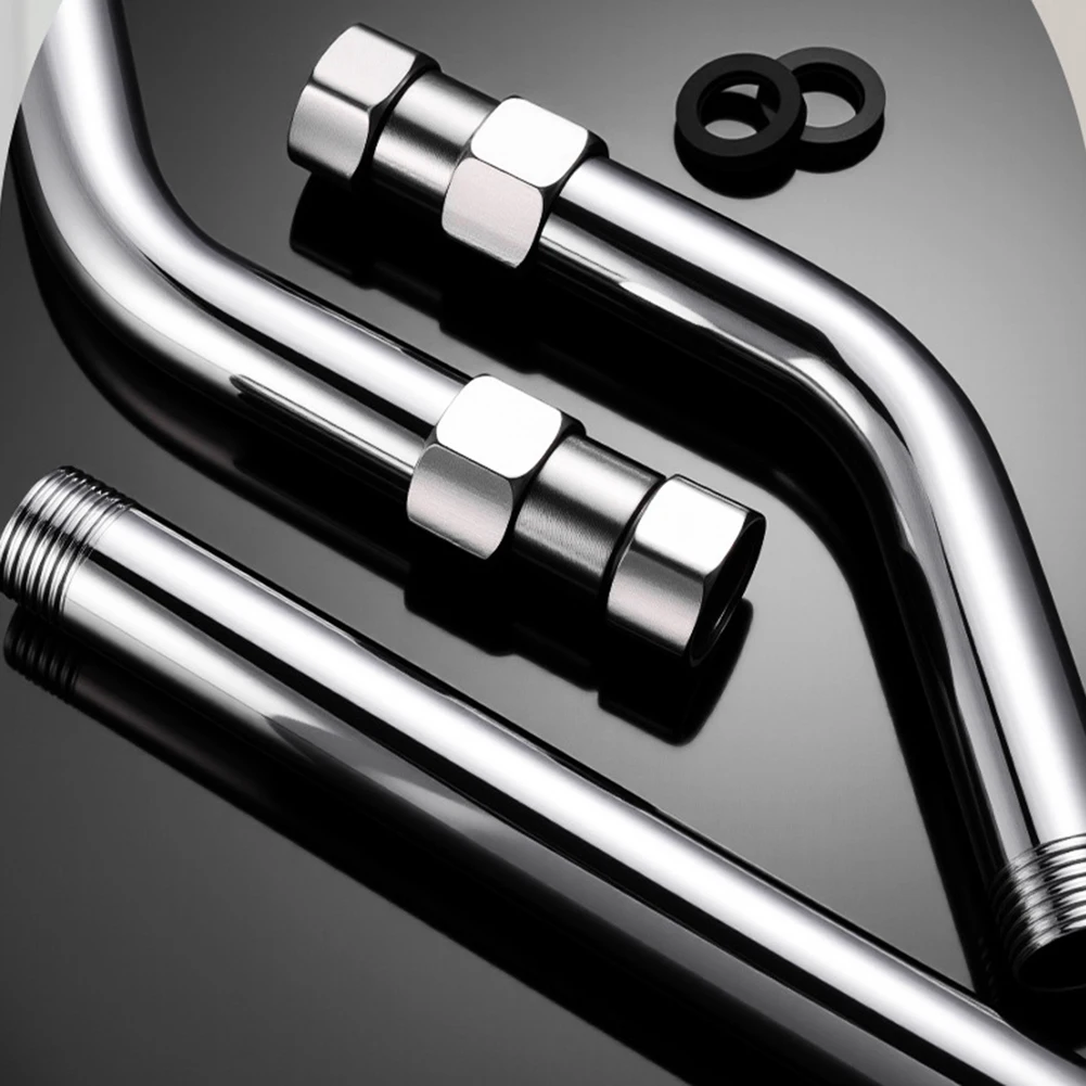 8 Inch Shower Head Extension Wall-mounted 304 Stainless Steel Shower Arm Extension Tube Hose G1/2 Connections 135° Elbow
