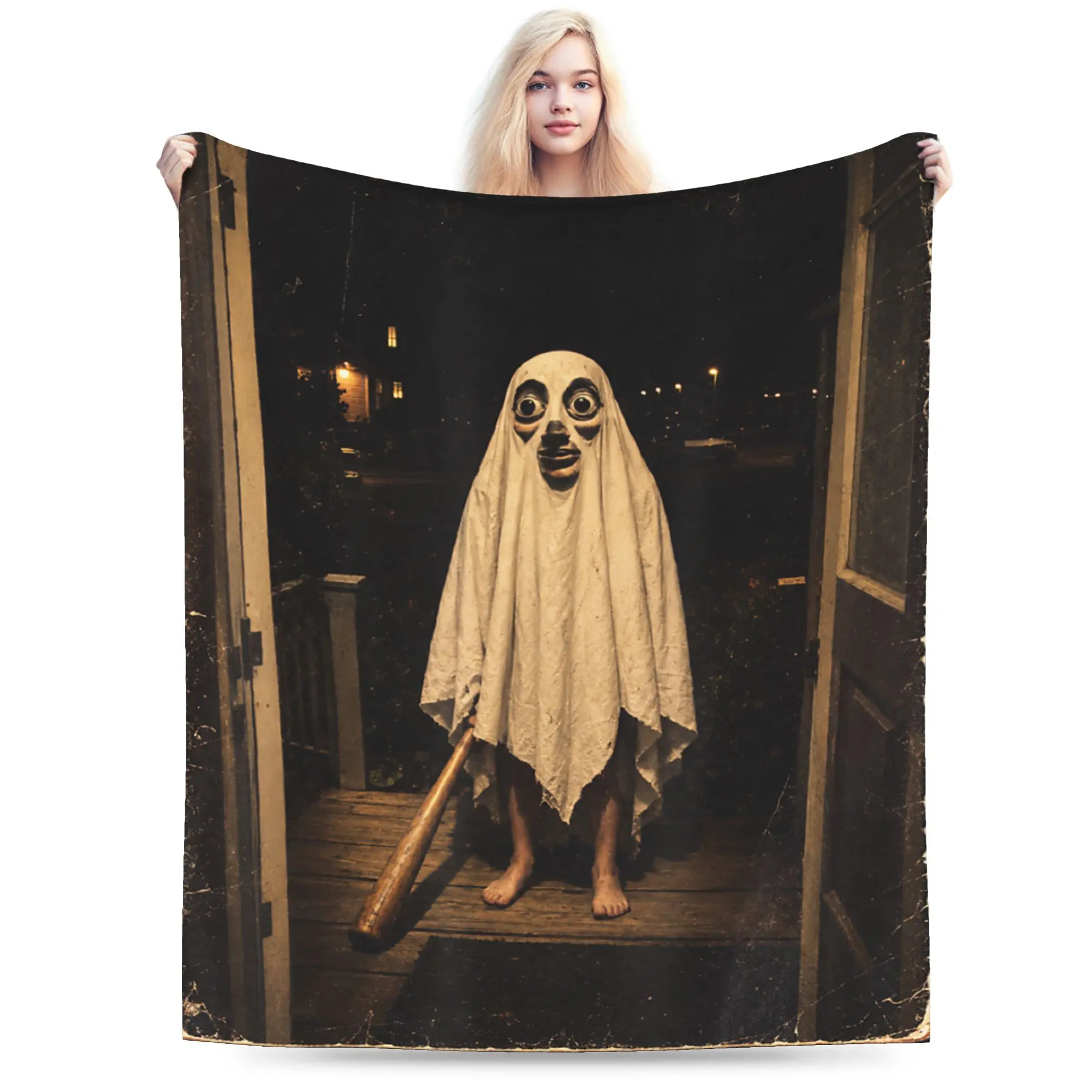 Tung Tung Tung Sahur Halloween Spooky Meme Ghost Brainrot Blanket Girl Flannel Bedding Throws For Outdoor Super Soft Bedspread