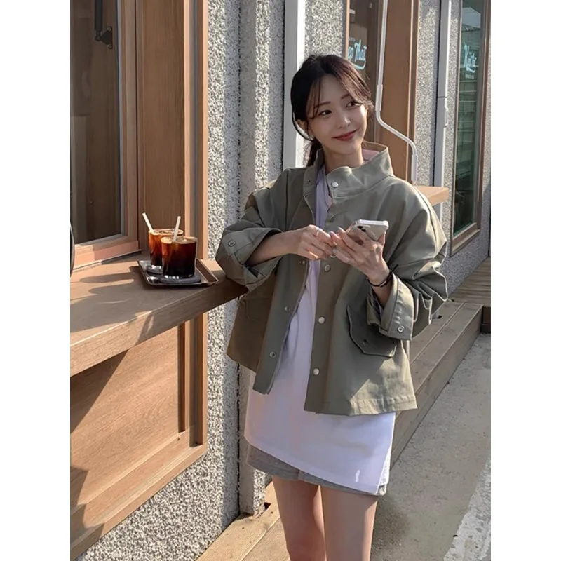 เสื้อคาร์ดิแกนแขนยาวสไตล์เกาหลีเก๋ไก๋สไตล์เรโทรฤดูใบไม้ร่วงพร้อมดีไซน์ซิปคอปก เสื้อแจ็คเก็ตคาร์ดิแกนแขนยาวหลวมและอเนกประสงค์