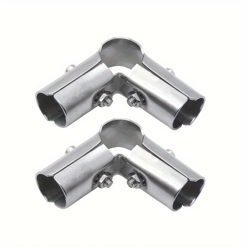 2pcs Heavy-Duty 90 Degree Stainless Steel 3-Way Pipe Connectors - Durable Structural Support, Rust-Resistant End Rail Clamps
