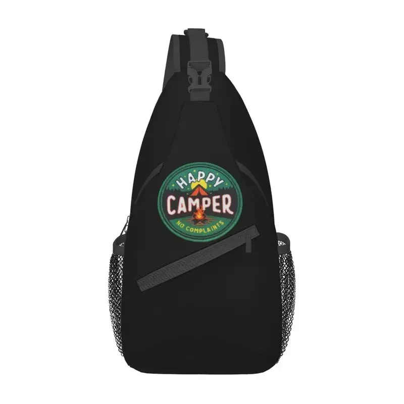 

Cool Happy Camper No Complaints Crossbody Sling Backpack Men Adventure Camping Camp Shoulder Chest Bags for Traveling