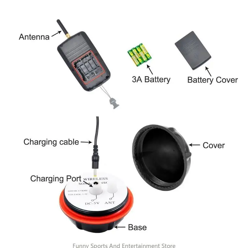 C4DE Portable Fish Depth Finder Water محول مكتشف الأسماك المحمولة لـ W/LCD