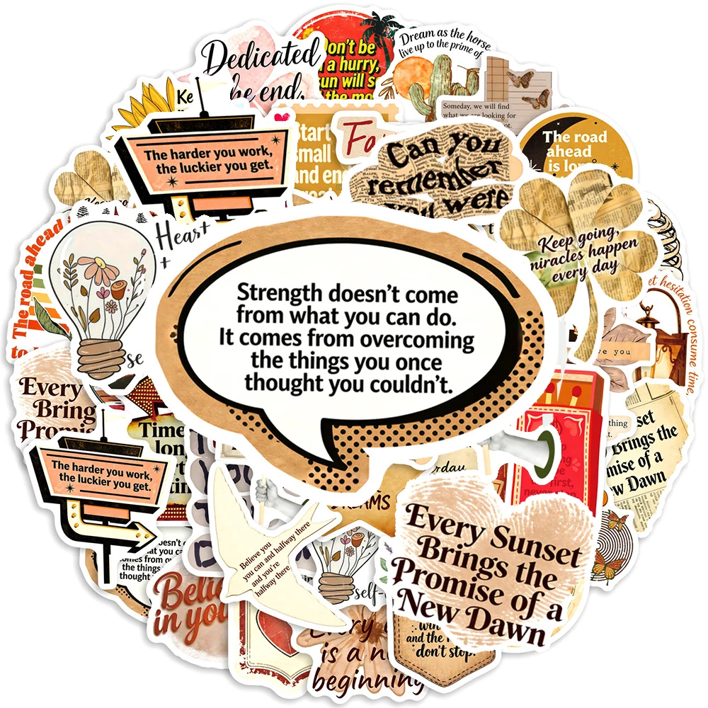 

10/30/50pcs Funny Inspirational Phrases Stickers Retro Art Aesthetic Decals DIY Luggage Stationery Phone Decoration Sticker Pack