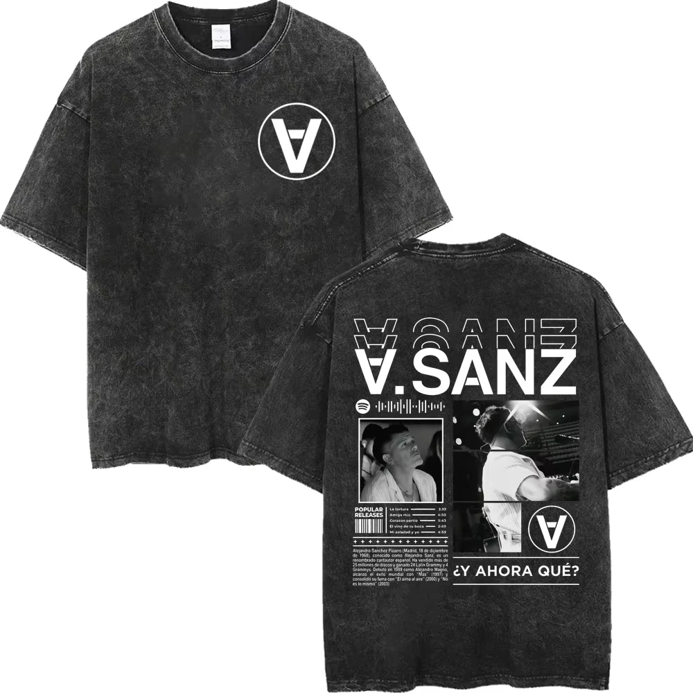 Singer Alejandro Sanz Tour 2026 T Shirt High Quality Fashion Vintage Washed T-shirt Men Women Casual Loose Short Sleeve T-shirts