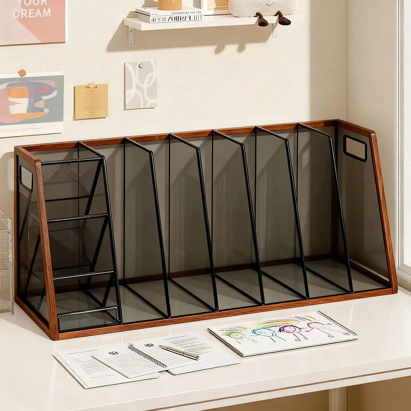 Office Common Goods Storage Holder Anti Fall Book Clip Simple Reading Rack Document Shelf Partition Board Desktop Data Divider