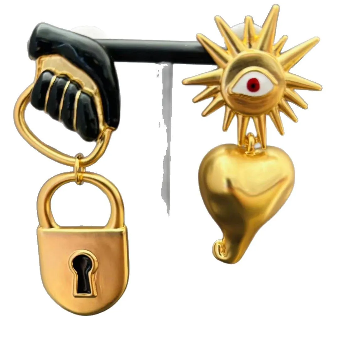 

Gazing Jewelry Asymmetrical AB Surrealist series enamel eye and ear