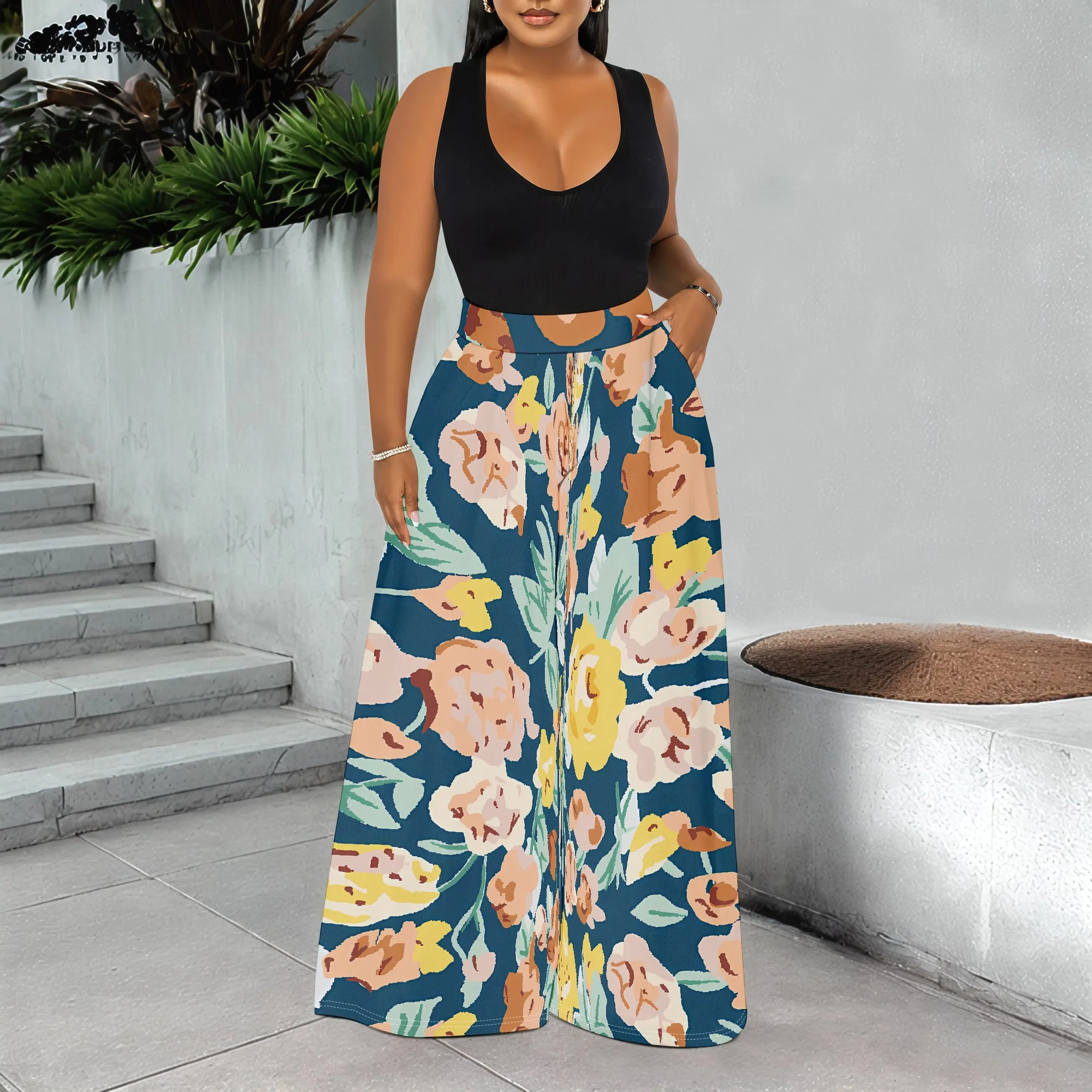 

Women's Spring and Autumn Fashion Printed Totem Pocket Pants, Casual Home Pants