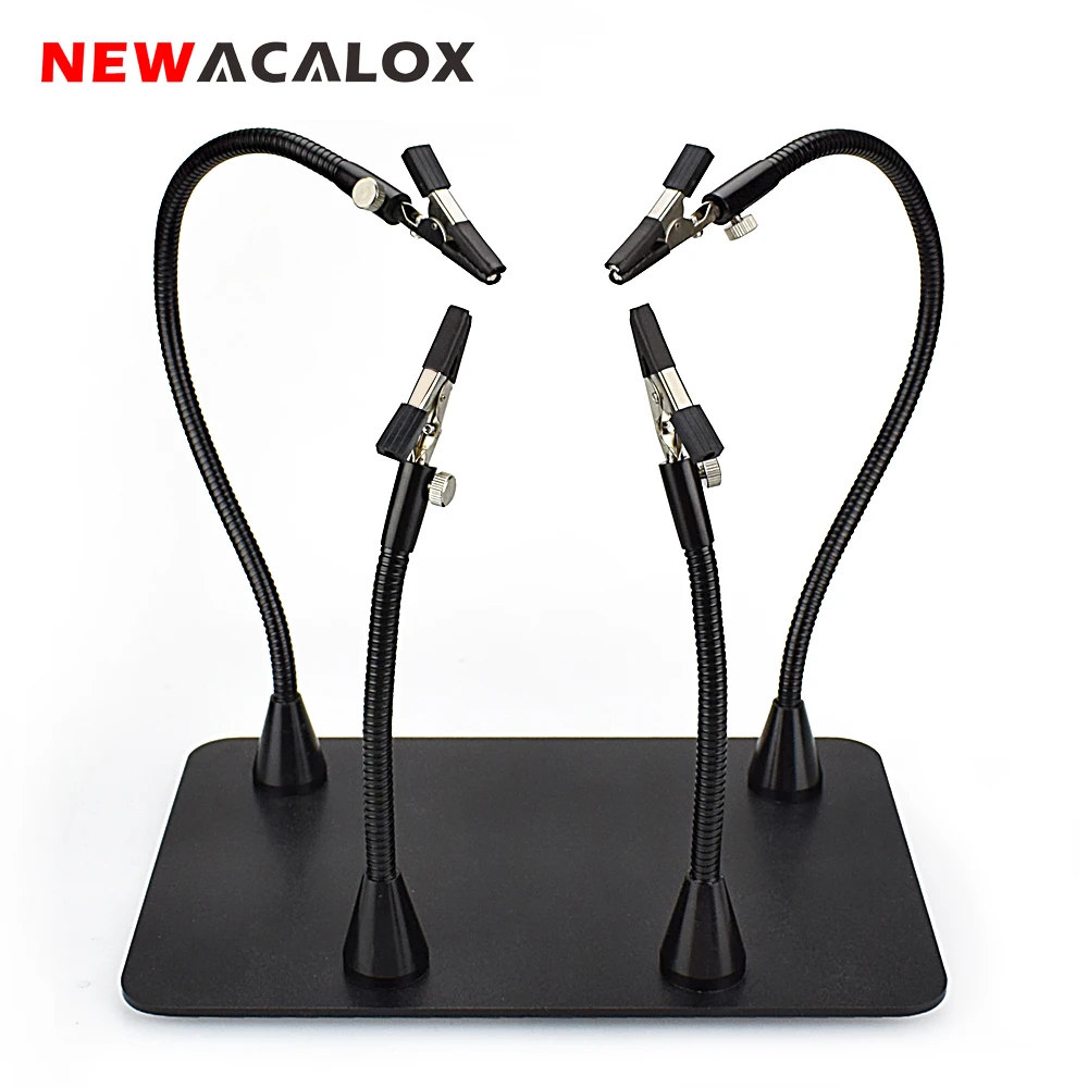 NEWACALOX Soldering Third Hand Tool PCB Holder with Magnetic 4Pcs Flexible Arms Crafts Jewelry Welding Workshop Helping Station