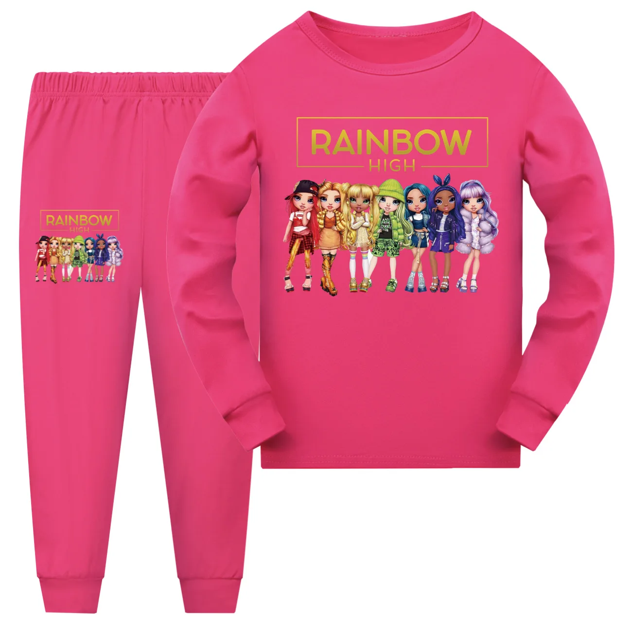 Kids Rainbow High Costume Cartoon Pyjama Baby Girls Long Sleeve T Shirt Pants 2pcs Sets Boys and Girls Casual Sleepwear homewear