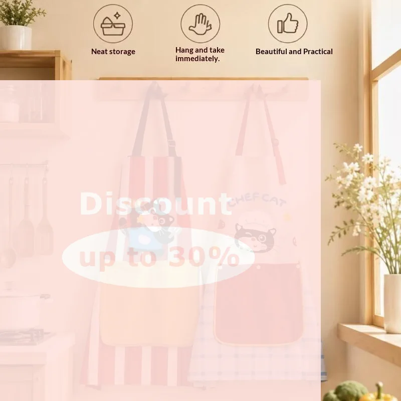 [Cute Chef Cat Kitchen Apron Washable Adjustable Strap Big Pocket for Home Baking Cooking Class Daily Use]
