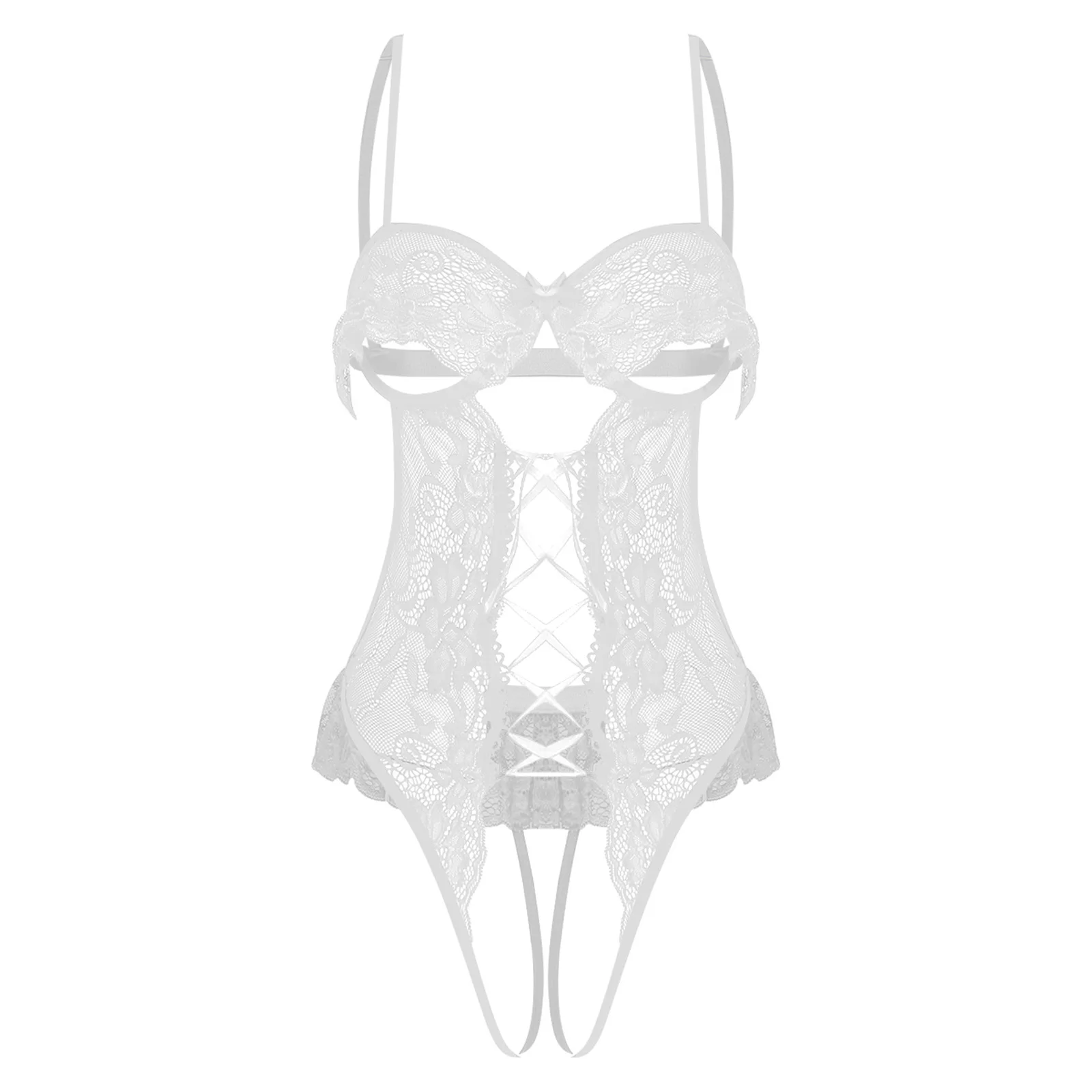 

Женское кружевное боди с цветочным узором, открытой грудью и вырезами, с оборками, соблазнительная ночная сорочка для медового месяца