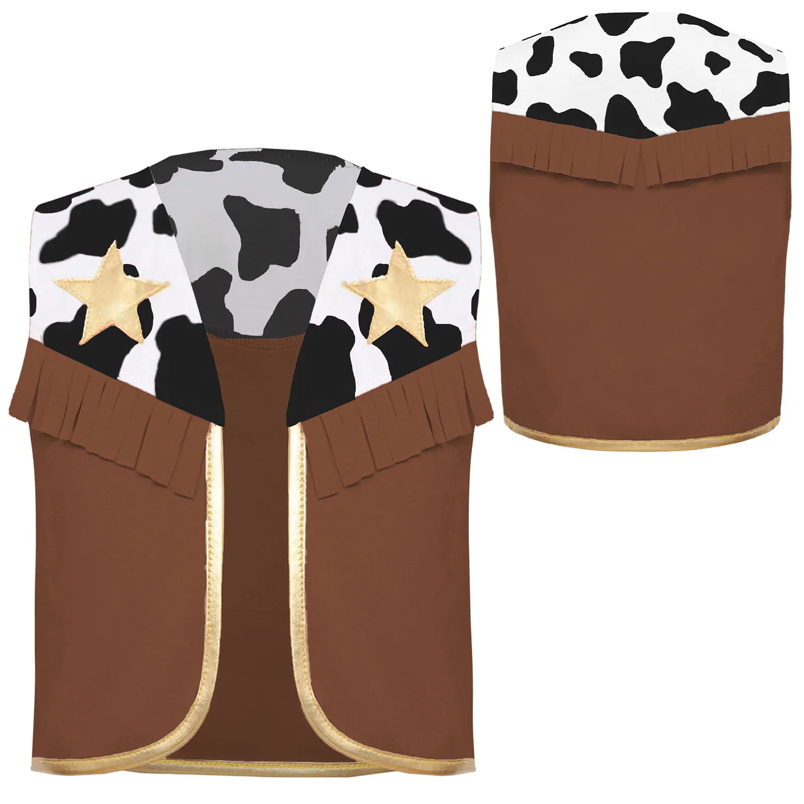

Baby Boys Girls Western Cowboy Costume Sleeveless Cow Print Fringe Cowgirl Vest Waistcoat for Halloween Birthday Party Dress Up