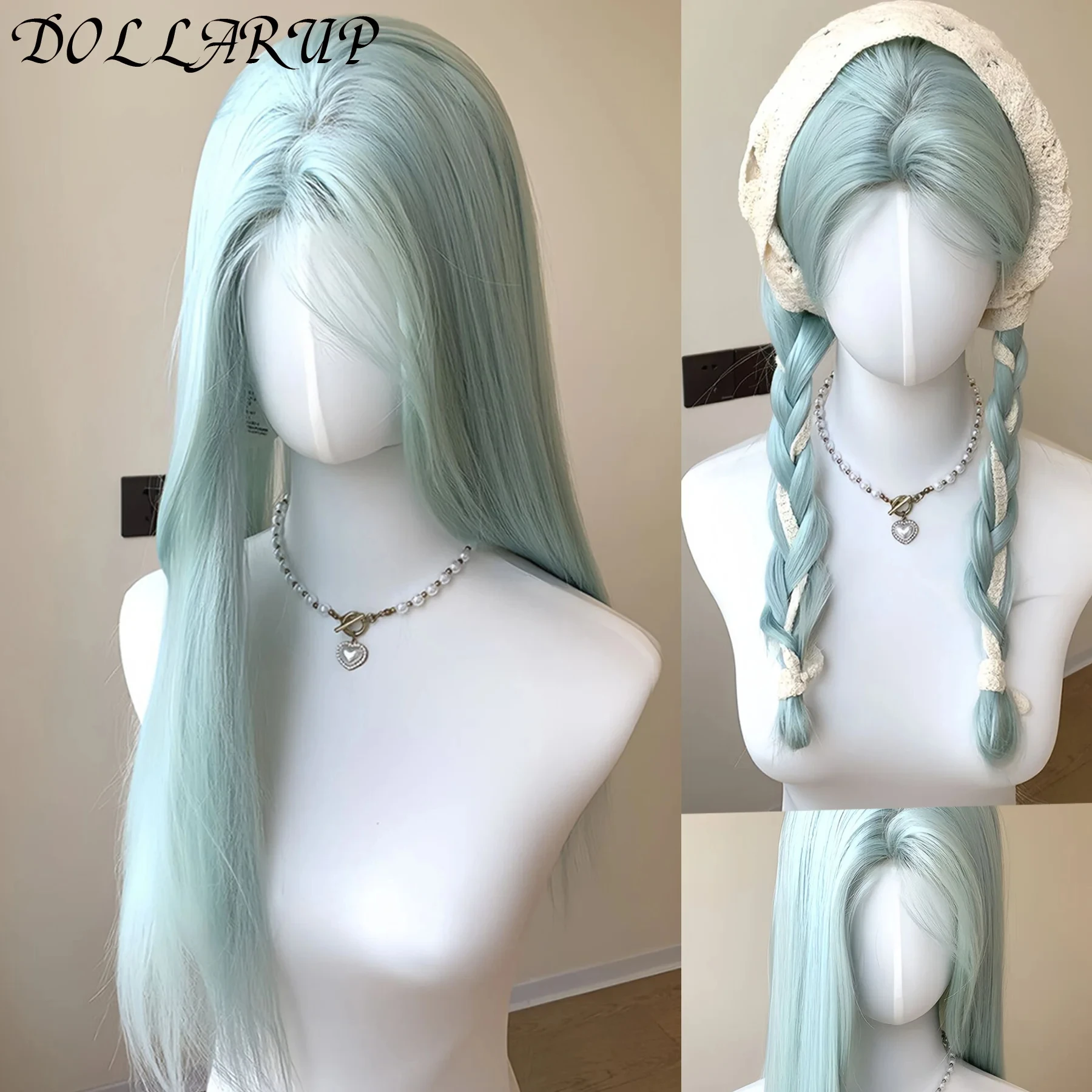 JKL Wig Female 22inch Long Hair Curtain Bangs Layered Nature Straight Hair Cosplay Synthetic Wigs Lolita Perruque