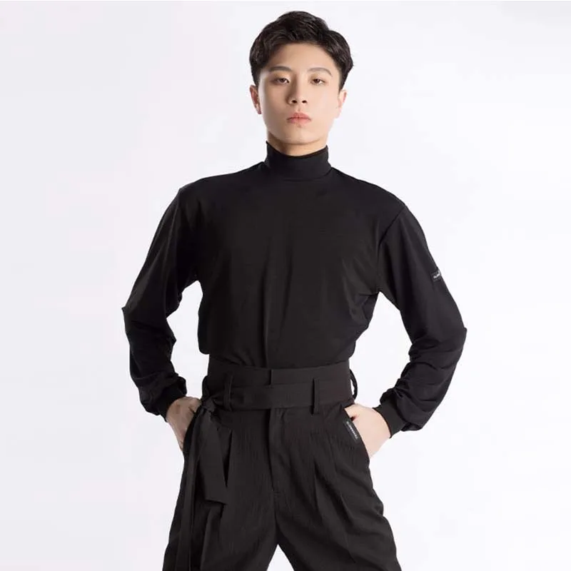 Latin Dance Costume Men Long Sleeve Dance Tops Tango ChaCha Competition Stage Wear Male Dancer Training Clothes Black White 1871