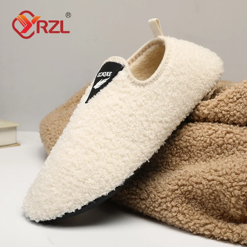 YRZL Mens Winter Cotton Shoes Flats Men Slipper Outdoor Fluffy Warm Unisex Cotton Indoor Loafers Home Slippers Casual Male Shoes