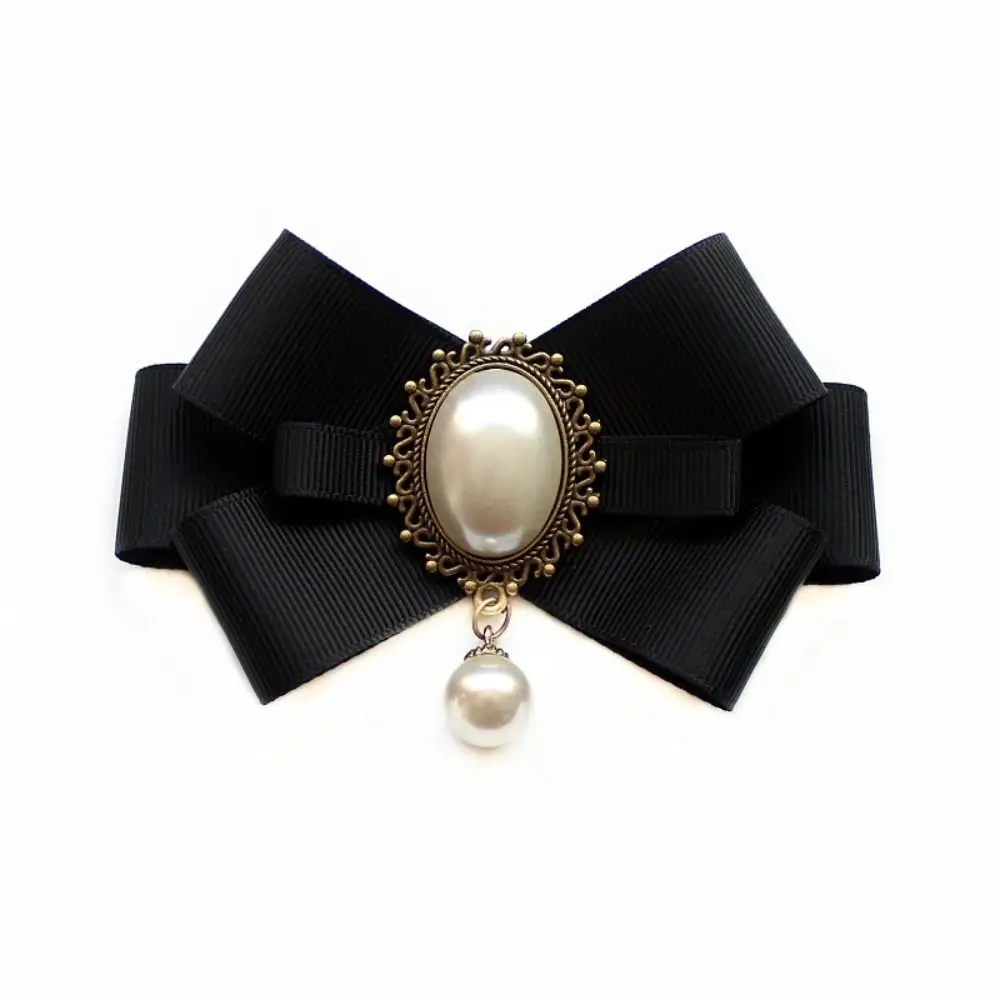 الأسود التذكاري الشريط الأسود Bowknot بروش البوليستر خمر طوق ربطة العنق كليب كريستال الراين مجوهرات ربطة العنق