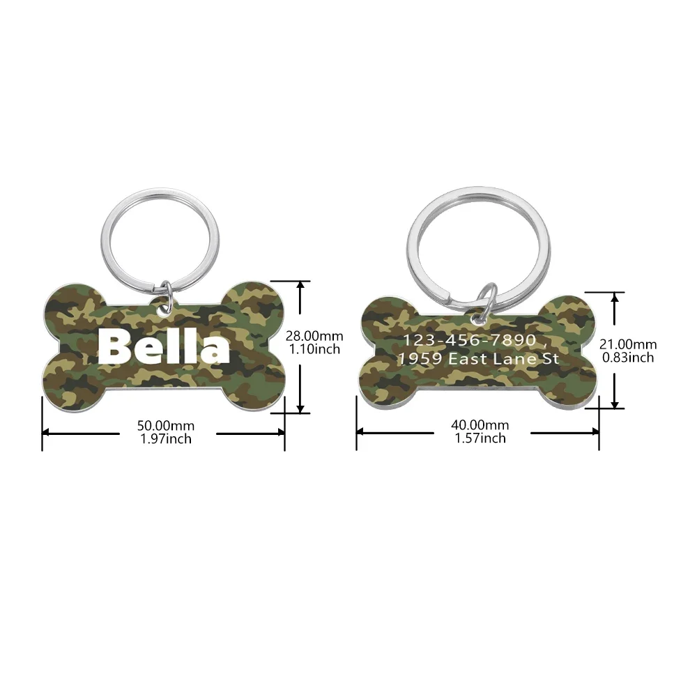 Personalized Pet Dog Tags Camouflage Bone ID Tags Customized Name Kitten Puppy Anti-lost Collar Tag for Dog Cat Nameplate Pets