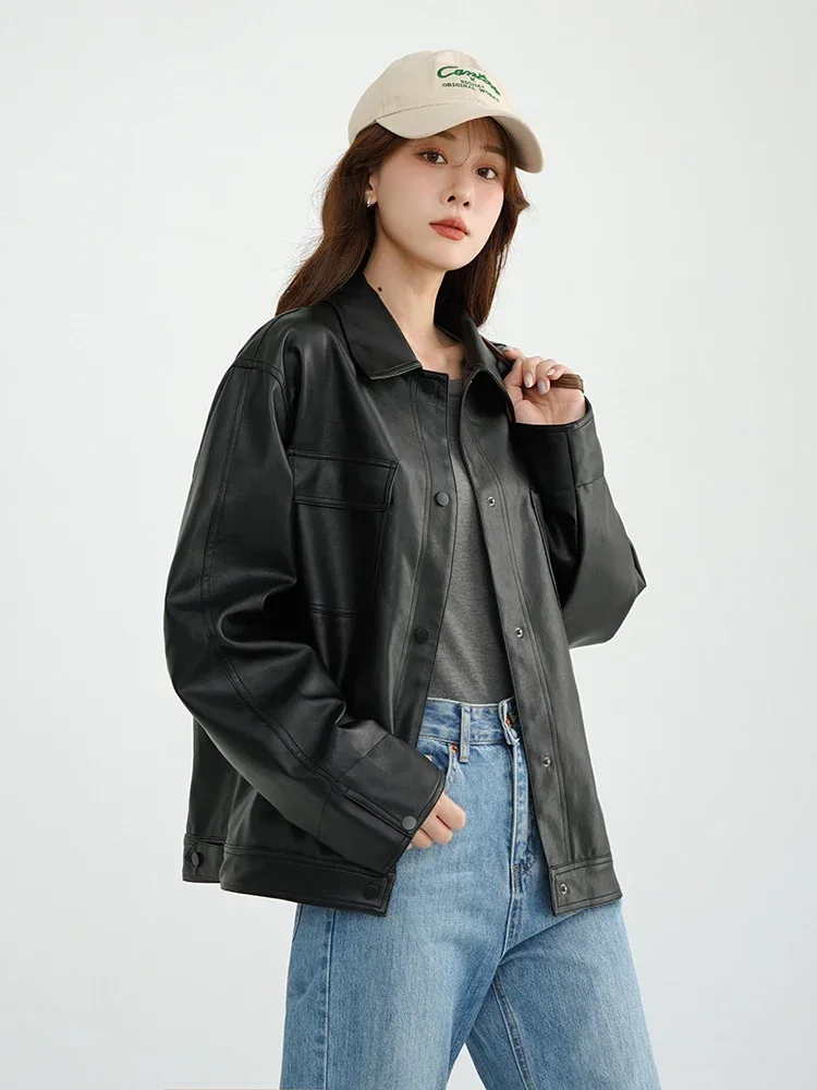 Vintage jaket wanita musim dingin, pakaian luar kulit buatan kualitas tinggi, mantel wanita klasik dan Chic, pakaian populer Korea