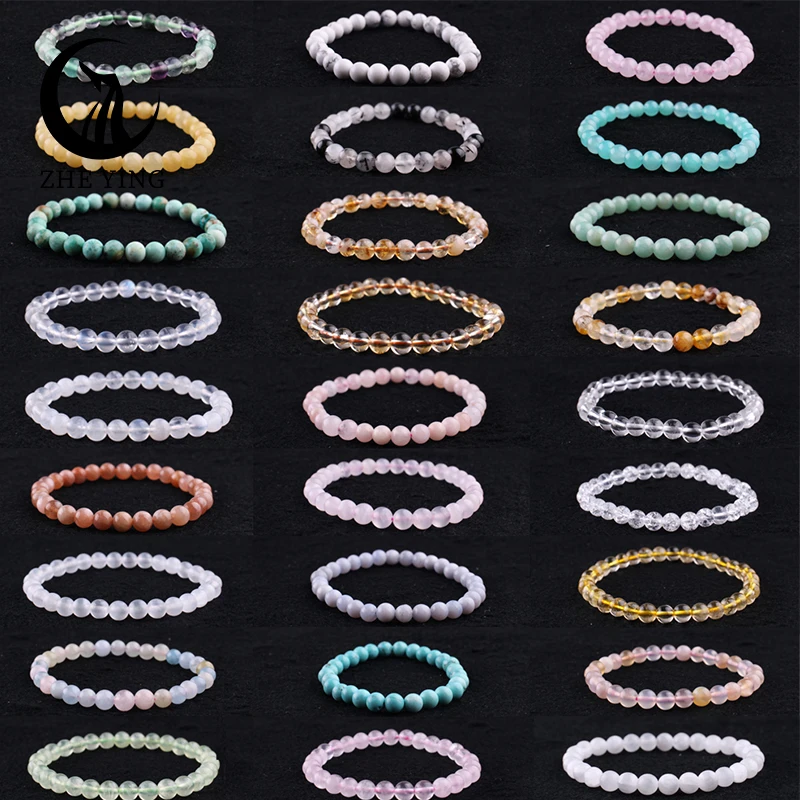 Pulseras de Cuentas de 6, 8 y 10 mm para Mujer, Cuarzo Blanco, Energía Reiki, Piedra Natural Curativa, Pulsera con Amuleto para Hombre, Amazonita, Citrino, Joyería