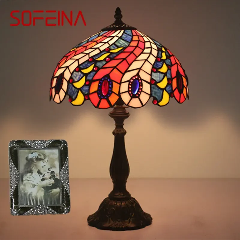 SOFEINA Modern Tiffany Table Lamp LED Creative Stained Glass Desk Light Decor for Home Living Room Bedroom Bedside