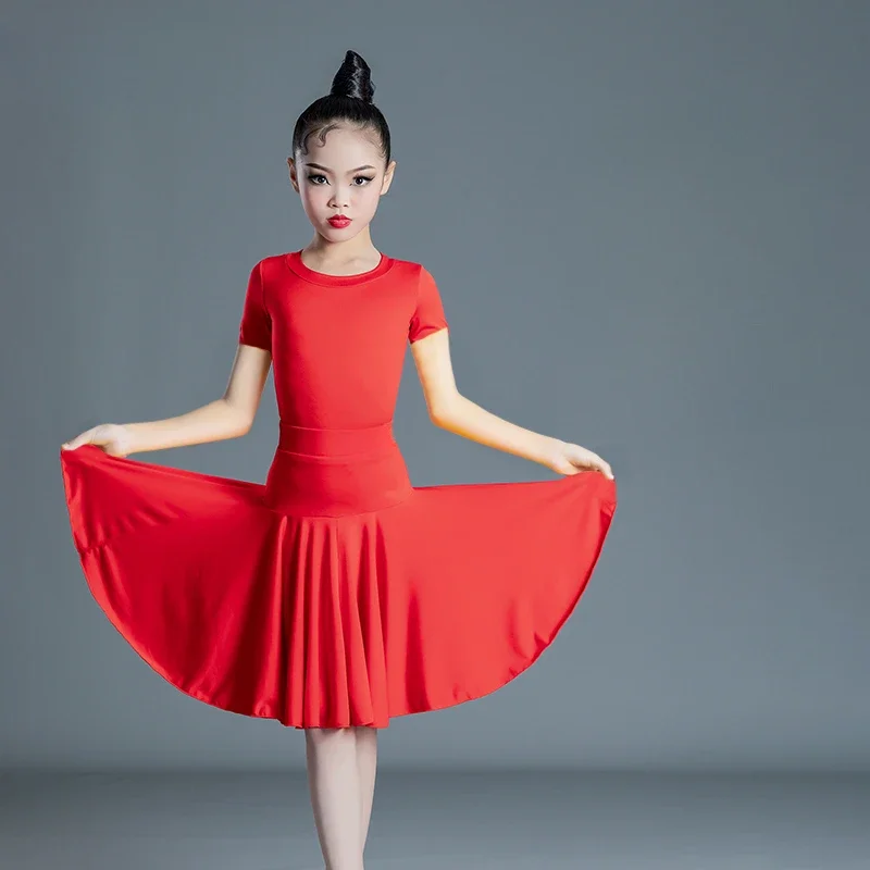 Costume de danse latine à manches courtes pour enfants, costume de performance de samba pour filles, ensemble de 2 pièces, nouveau