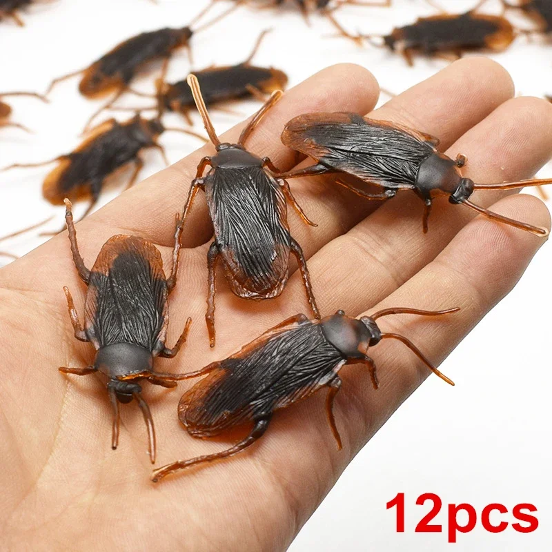 12pcs Halloween Props Lifelike Simulation Fake Rubber Roach Cockroach Bug Roaches Funny Trick Joke Toys Halloween Spoof Decor