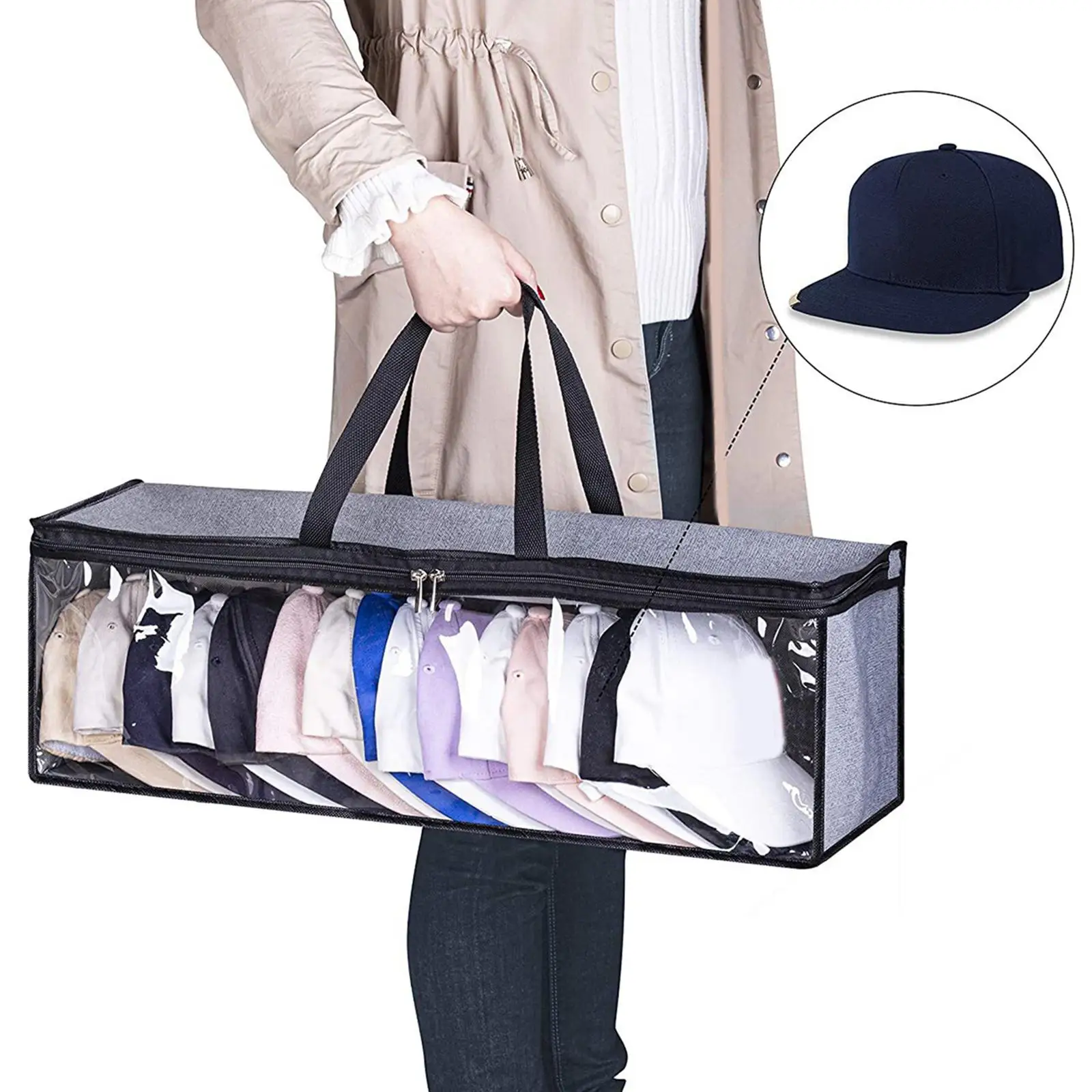 Hat Organizer Case Durable Stackable Wide Hat Storage Bag Baseball Cap Storage Box for Home Travel Baseball Caps Holder Adults