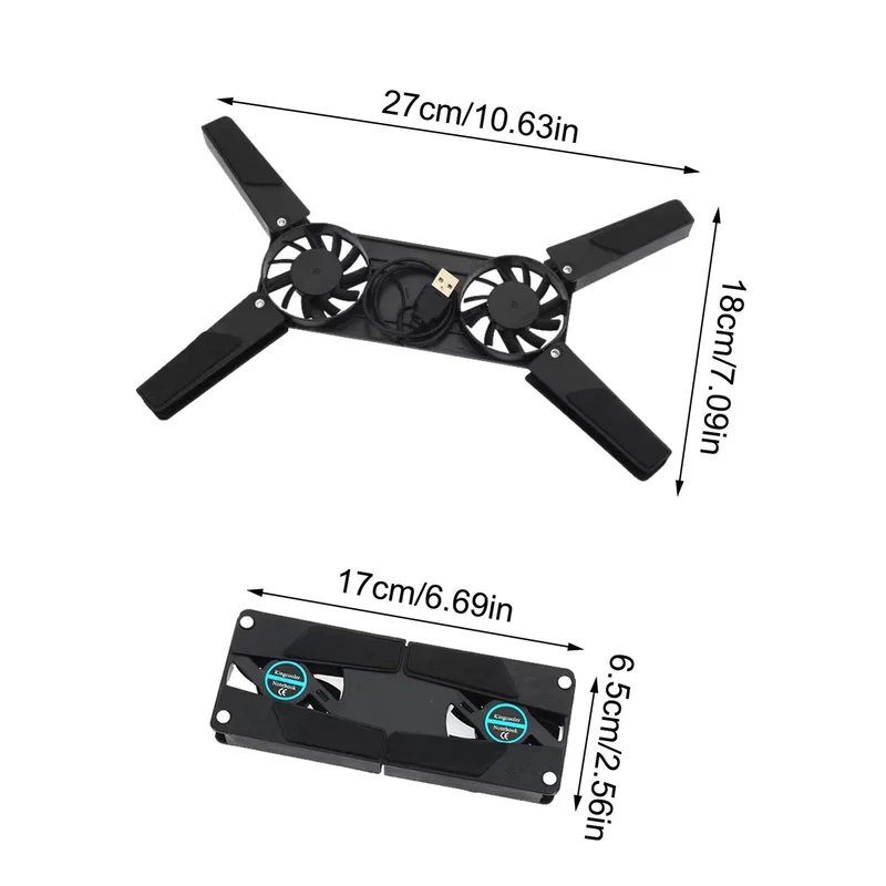 S  for Dual USB Cooling Fan Pad Foldable Slim Fans Cooler Stand For Laptop PC Notebook