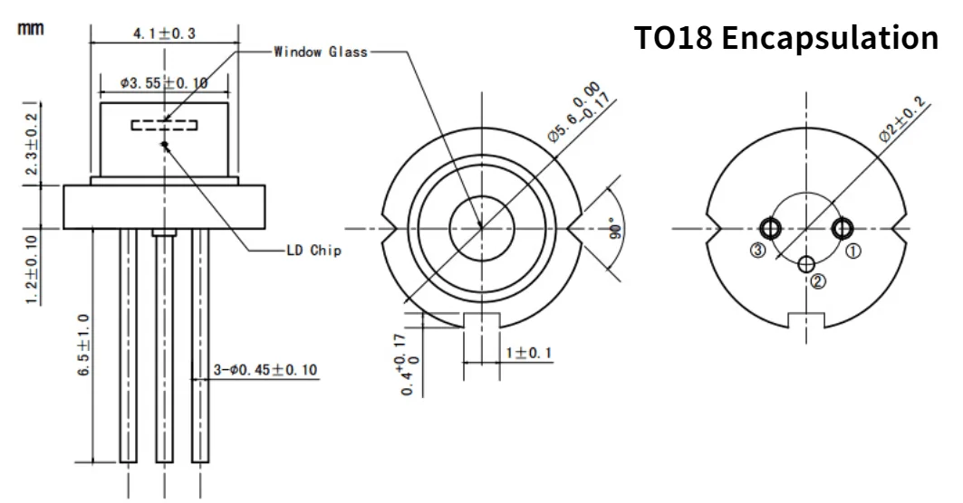 375nm 150mW ديود 375nm عالية الطاقة LD 5.6mm حزمة الصمام الثنائي المتعدد