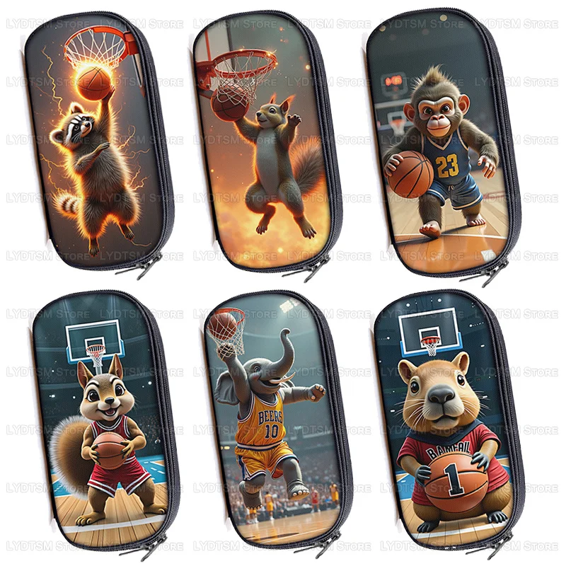 Raccoon Monkey Cosmetic Case Pencil Bag Cool Skeleton Playing Basketball Teenager Stationery Bag Pencil Box School Supplies