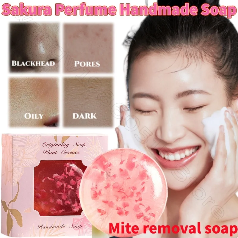 Sakura Perfume Handmade Soap Deep Cleaning Oil Control and Mite Removal Bathing Washing Hair and Face Washing Multi-Effect Soap