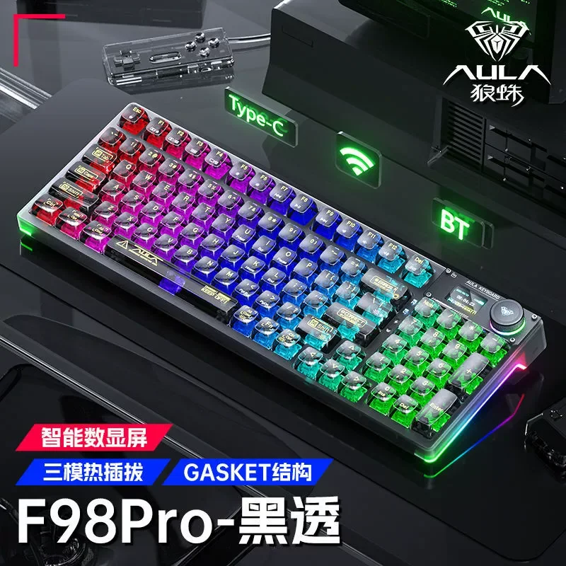 

Hot New Aula F98 Pro Mechanical Keyboard Transparent Three-Mode Wireless Bluetooth Customized Hot Plug Esports Game Live Gifts