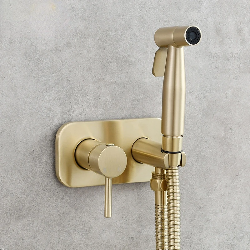 Brushed Gold Brass Handheld Bidet Sprayer Hot and Cold Water Concealed Tap Mixer Black  Toilet seat Faucet Hygienic Shower