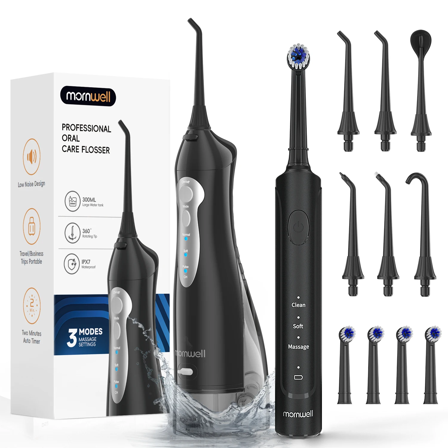 

Mornwell Water Flosser Teeth Portable for Teeth/Braces USB Oral Water Floss Cleaner IPX7 Waterproof Electric Toothbrush Set Home