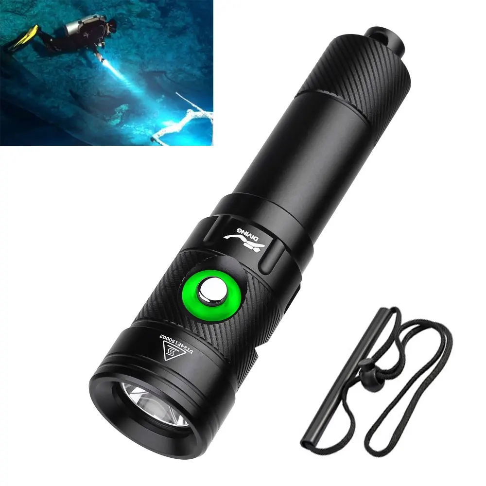 

1200LM Diving Flashlight with Memory Mode LED Diver Light IPX8 Waterproof 100M Underwater Scuba Lantern Rechargeable Dive Torch