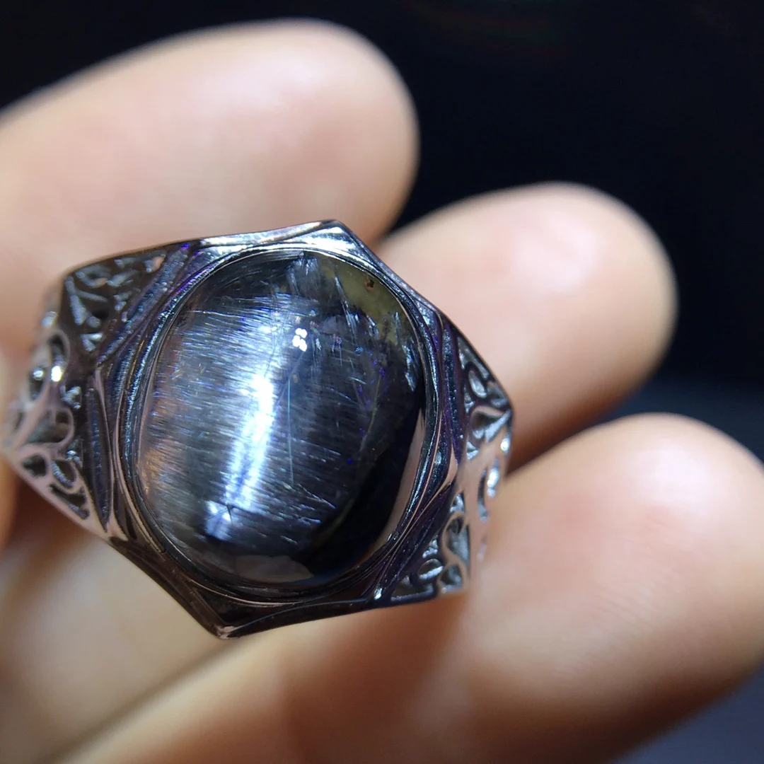 

Natural Brookite Platinum Rutilated Quartz Ring 12.7/10.5mm 925 Silver Woman Men Water Drop Lucky AAAAA