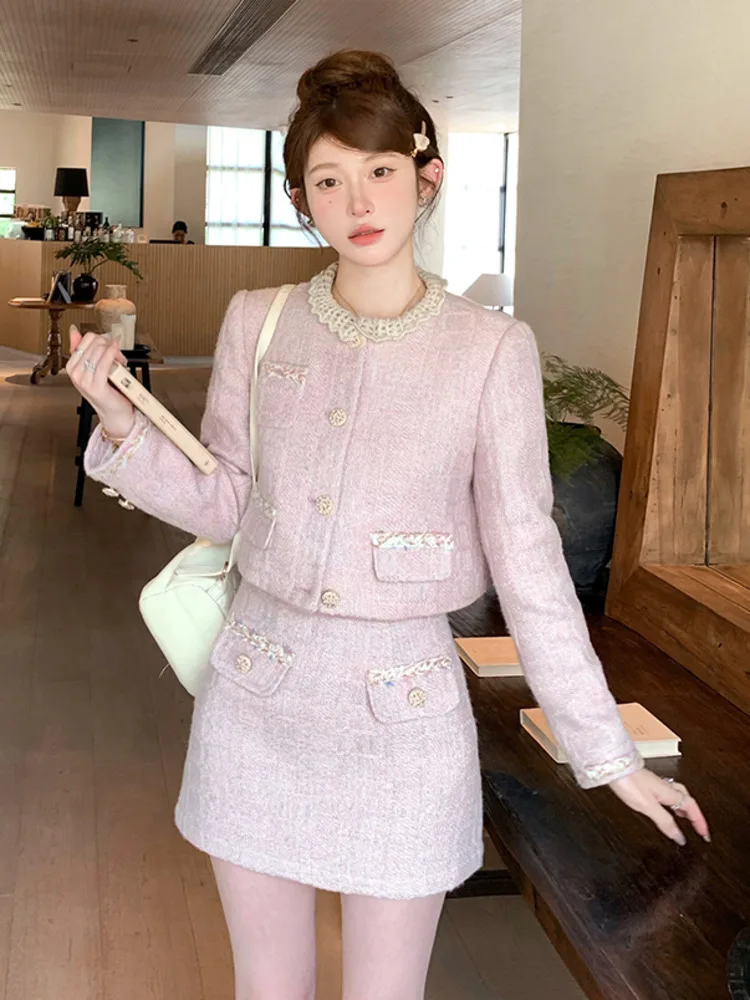 High Quality Fashion Small Fragrance Two Piece Set For Women Elegant Short Jacket Coat + Skirt Sets Ladies Sweet 2 Piece Suits