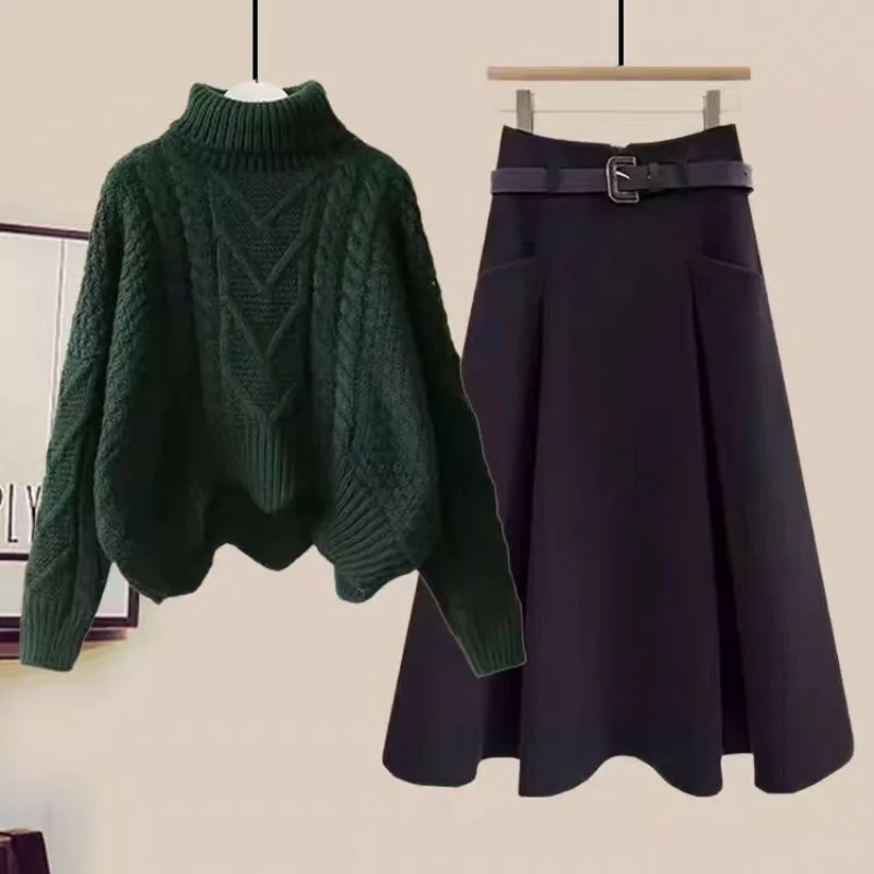 Autumn and Winter Set Women's Korean Edition New Slimming and Aging Reducing Sweater Slim Fit Half Skirt Two Piece Set
