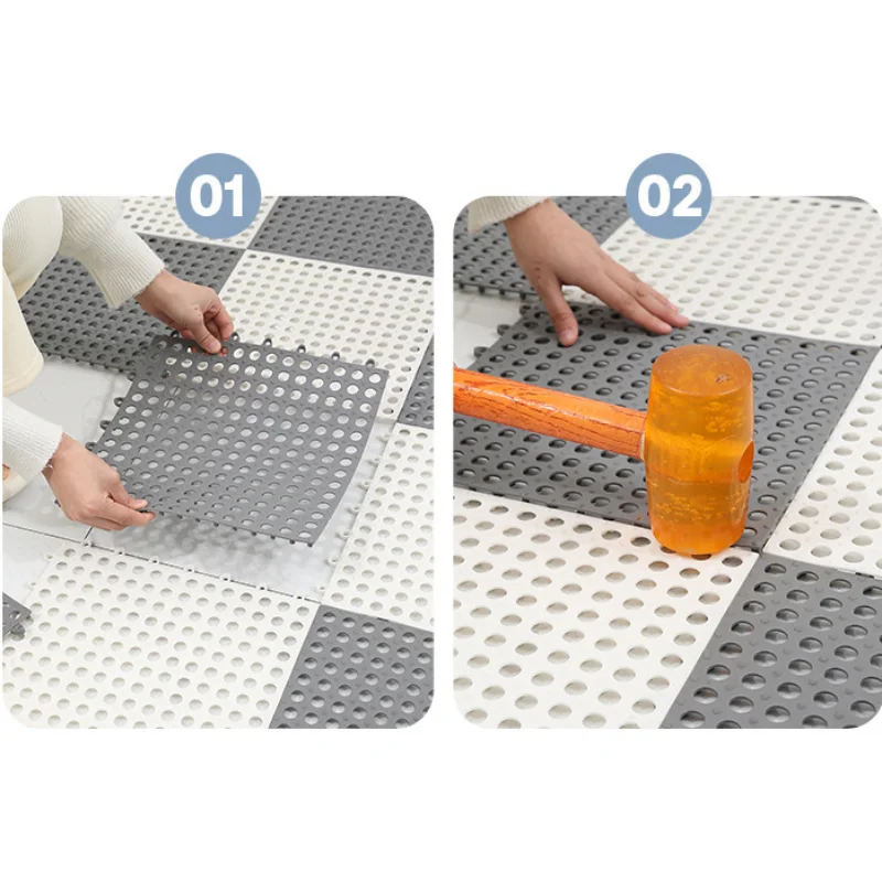 6pc Waterproof Bathroom Shower Mats Non-slip Plain Stitching Plaid DIY Cuttable Roll Floor Hollow Splicing Pads 30 x 30cm/piece