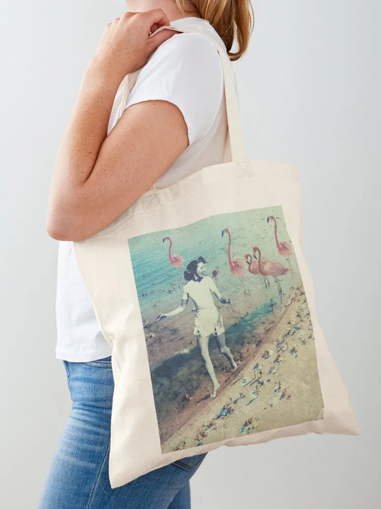 

Pandemic escape // retro beach holiday surreal collage artwork Tote Bag Lady bag Women's beach bags Canvas shoulder bag