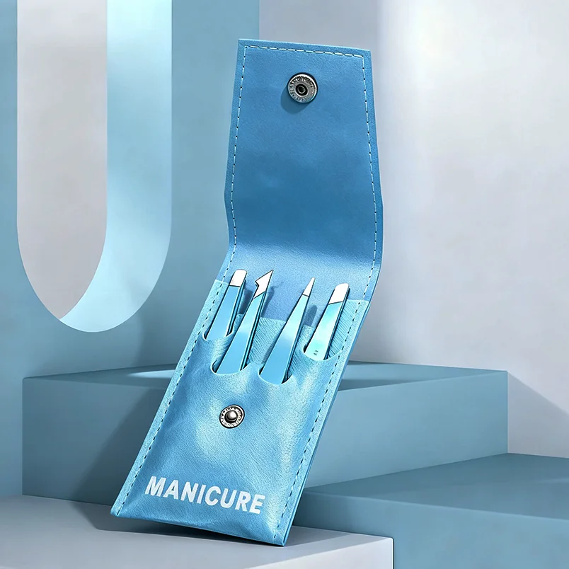 4개입 스테인리스 스틸 사선 눈썹 클립 고품질 눈썹 핀셋 미세한 털 제거용, 다채로운 색상의 미용 메이크업 도구